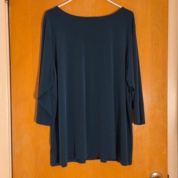Susan Graver Liquid Knit Pullover Tunic Top Size 3X Pleated Neck Forest Green - Picture 2 of 9
